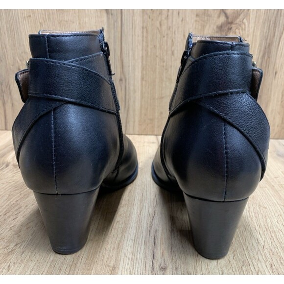 Vionic Women's Trinity Black Leather Ankle Boots Sz 9.5 Gold Buckle Straps Shors - Picture 7 of 16